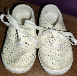 Baby Girl Sneakers Size 3 White with Gold Polkadots Made in USA